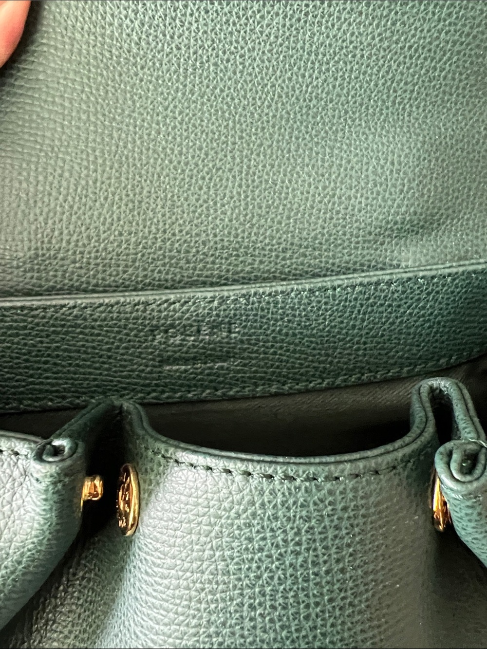 Polène Numéro Un Nano Mini Top Handle Crossbody Bag - Green Textured Leather - Picture 8 of 9